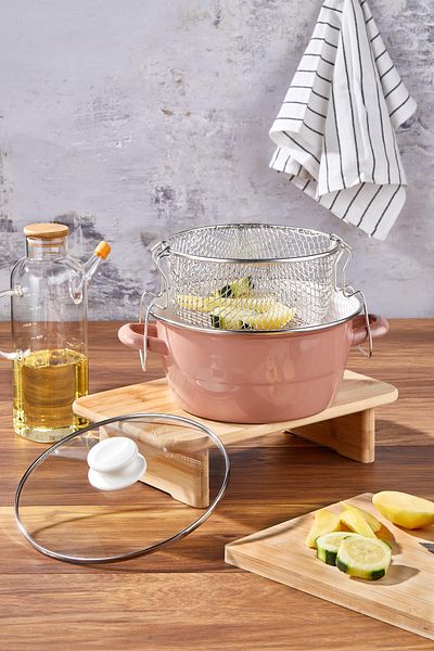 Bonera 22cm Brown Enamel Glass Frying Pan with Lid