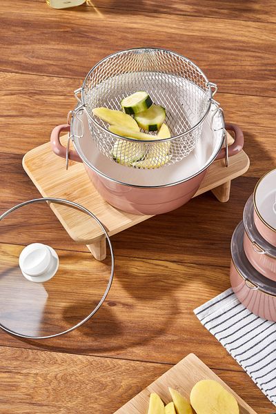 Bonera 22cm Brown Enamel Glass Frying Pan with Lid