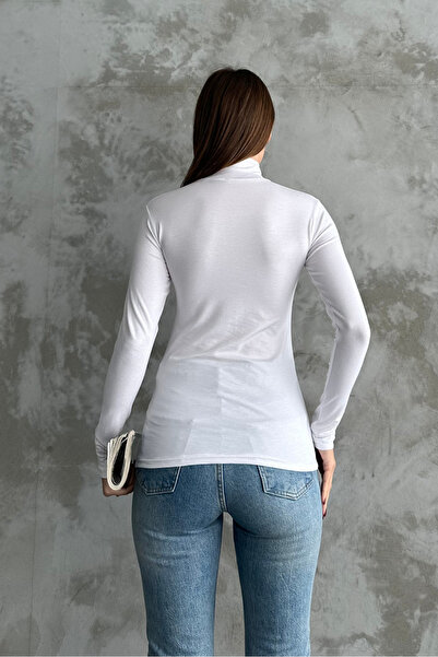 macharel jeans Λευκό μισό ζιβάγκο Basic μακρυμάνικο κορμάκι