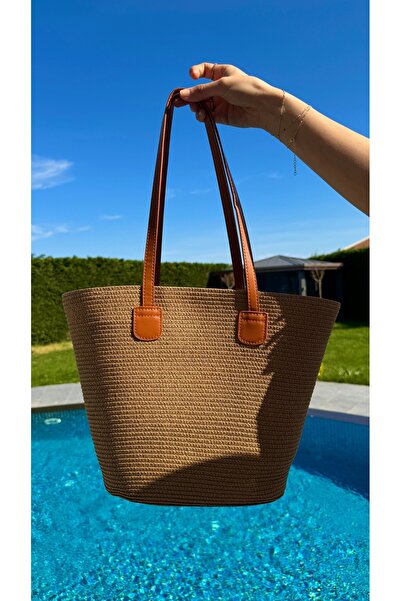 Luminos Butik Τσάντα από ψάθινο καμηλό Cnt2005 28x39