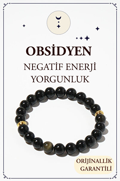 Orenda Design Obsidyen Doğal Taş Bileklik (NEGATİF ENERJİYİ UZAKLAŞTIRIN) 1.kalite Doğal Taş