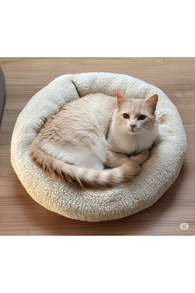 Shadow Size Shadow Cat and Dog Bed Plush Soft Silicone Filled Economical Ecru