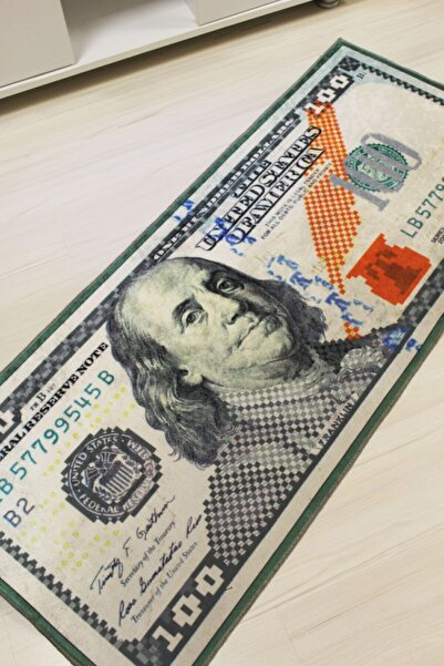 Emiroğlu Özel Tasarım 100 Dolar Şeklinde Deri Tabanlı Halı - Özel Süngerli Yüzey