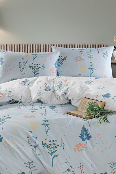 Eponj Home Çift Kişilik Pamuklu Nevresim Takımı 4 Parça – Hanami Desen – Mint / Yumuşak Dokulu