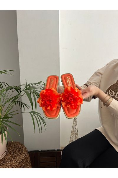Behtah Kundura Women's Summer Rose Detailed Women's Slippers Sandals Comfortable Light Sole