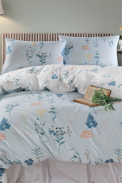 Eponj Home Set cuvertură de pilota dublă din bumbac 4 piese – model Hanami – mentă / textura moale