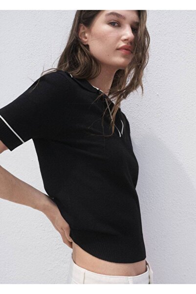 MANGO Woman Kontrast süslemeli polo yaka kazak