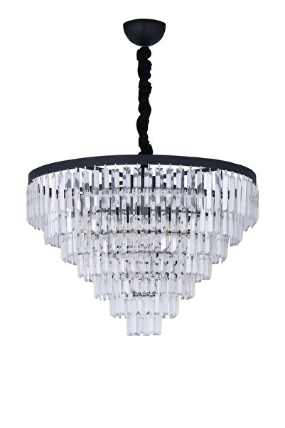 Avizemoda Linsa 65 Cm'lik Kristal Cam Taşlı Lüks Avize - (Siyah)