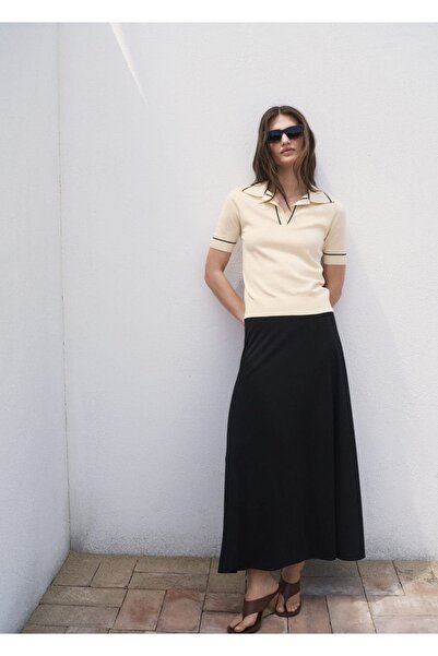 MANGO Woman Kontrast süslemeli polo yaka kazak