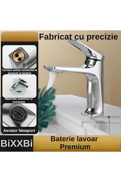 BiXXBi Baterie lavoar Bath X, aerator Newport, cartuș ceramic, premium, design modern, argintiu lucios