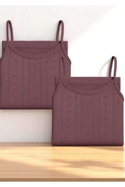 QKK Women's 100% Cotton Jacquard Soft Fabric Plum Rope Strap 2-Piece Undershirt Qi̇3K13Lk4E