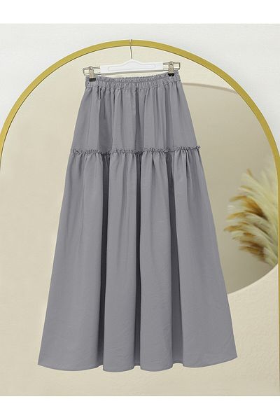 Modamorfo Parted Elastic Waist Kraş Pattern Parachute Skirt - Gray