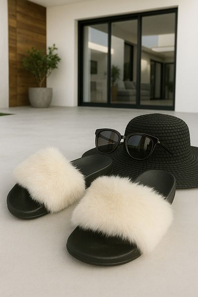Behtah Kundura Furry Women's Slippers Anatomical Sole Outdoor Indoor Dowry Guest Slippers