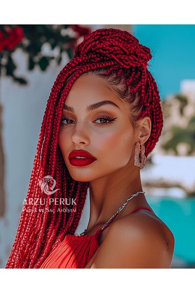 arzuperuk peruk ve saç atölyesi Synthetic Hair for African Braids and Rasta - Red - 165 Gr – 1St Grade Korean Kanekalon – 105 cm