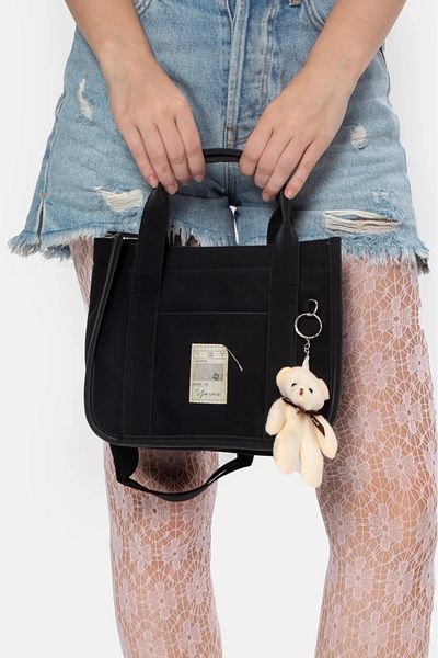 Luxe Bag Portofel de damă cu curele încrucișate sau geantă de mână și umăr impermeabilă cu fermoar cu detaliu de ursuleț