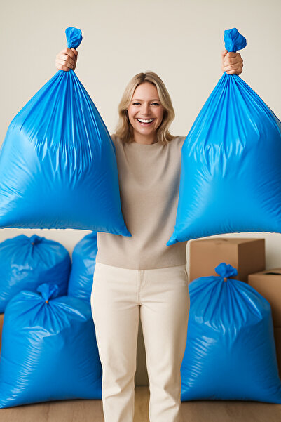 Dekals 10 Adet Mavi Lastikli Ultra Kalın Ev Taşıma Taşınma Poşeti Nakliye Çuv...