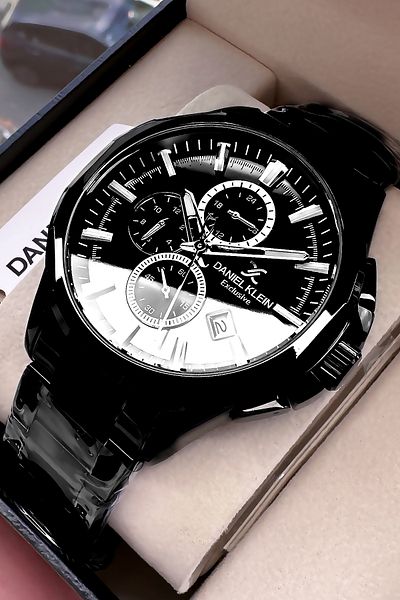 Daniel Klein Exclusive Men's Wrist Watch 3 Atm Waterproof Black Color Steel Cord Gift Bracelet Dke2005C6