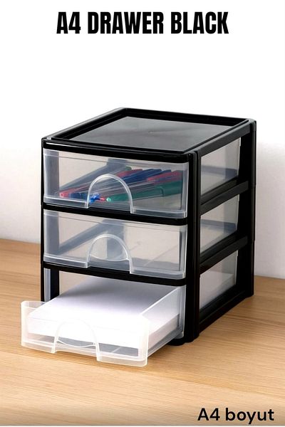 Miami Home Organizer Box with 3 Drawers A4 Size Black
