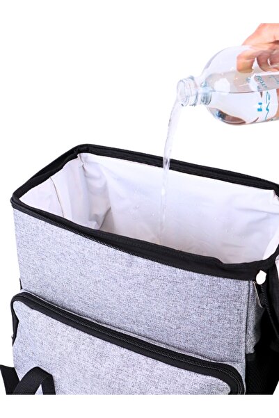 PERLOTUS Cold and Warm Insulated Thermal Thermos Food and Beverage Bag with Ice Battery Gift Gray