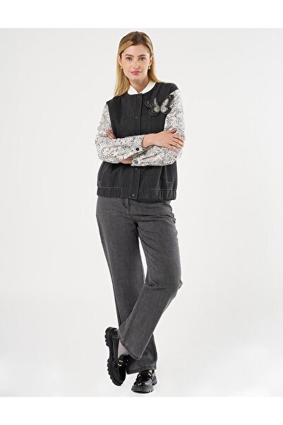 Kayra Jakarlı Denim Bomber Ceket Antrasit KA-B25-13066-42