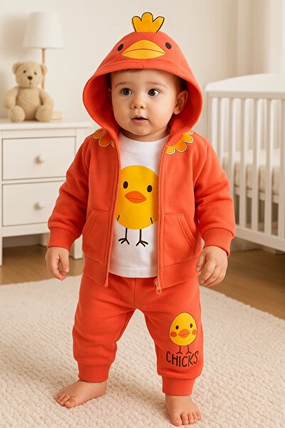 Babydonat طقم للأولاد الصغار مكون من 3 قطع بغطاء للرأس بنمط الفرخ