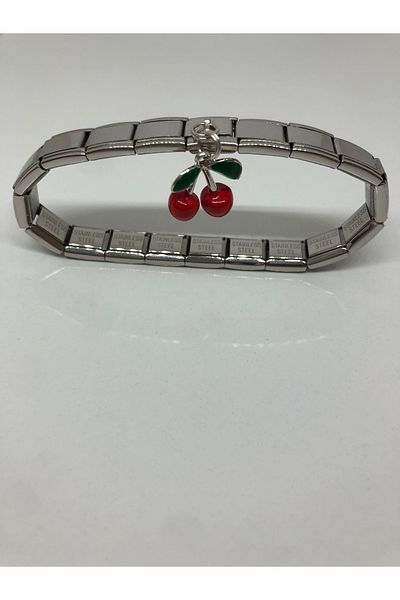 MeSin Store Steel Italian Bracelet and One Dangle Cherry Charm