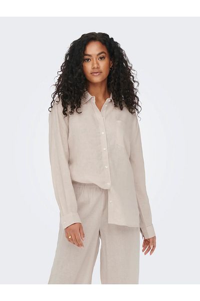 ONLY Women's Onltokyo Linen Shirt with Pocket Detail15259585 Beige