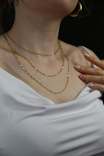 MARCİELO Accessories قلادة سلسلة ثلاثية اللون ذهبية اللون من الفولاذ المقاوم للصدأ في سنغافورة: تصميم لامع ولا يفقد بريقه