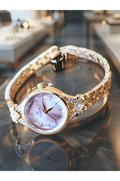 ZERİUM Rhythm of Elegance – Elegant Stone Detailed Thin Cord Women's Wrist Watch - Powder Pink (1 Pcs)