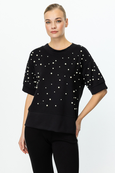 ON 56617 Bluză Teks cu decolteu cu perle