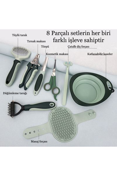 SHIPMENT 8 Pieces Cat Dog Grooming Grooming Kit Comb Brush Scissors Rasp Bowl Pet Healthcare Kit