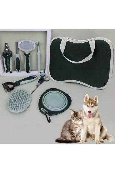 SHIPMENT 8 Pieces Cat Dog Grooming Grooming Kit Comb Brush Scissors Rasp Bowl Pet Healthcare Kit