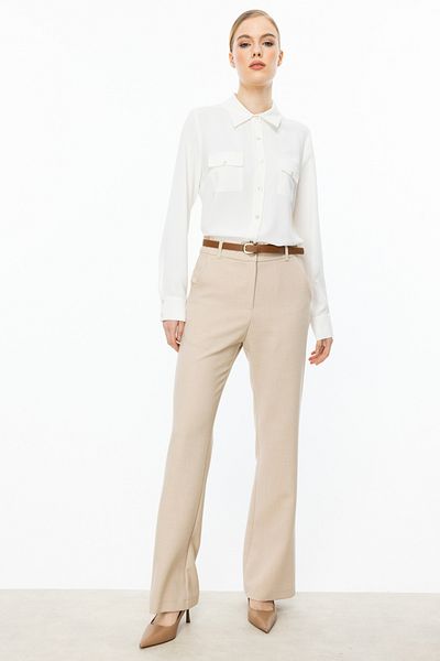On Fashion Ten Belted Wide Leg Trousers Beige-54145