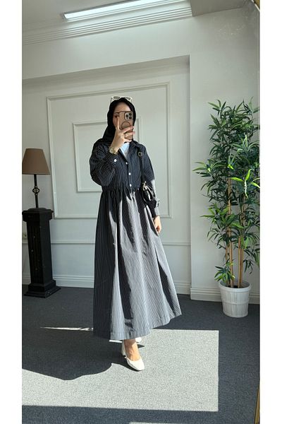 Nisa Nalbantoğlu Black Poplin Shirt Dress