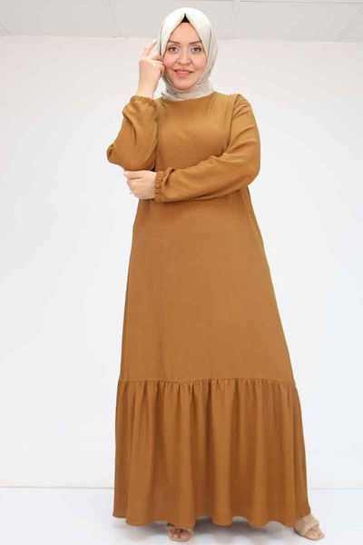 Eslina 32024 Plus Size Ruffled Wrap Dress - Tan