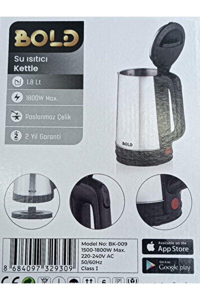 Arya Bold Kettle Water Heater 1.8 L |   1800Watts |   Stainless Steel |   Automatic Power Off |   2 Years Warranty