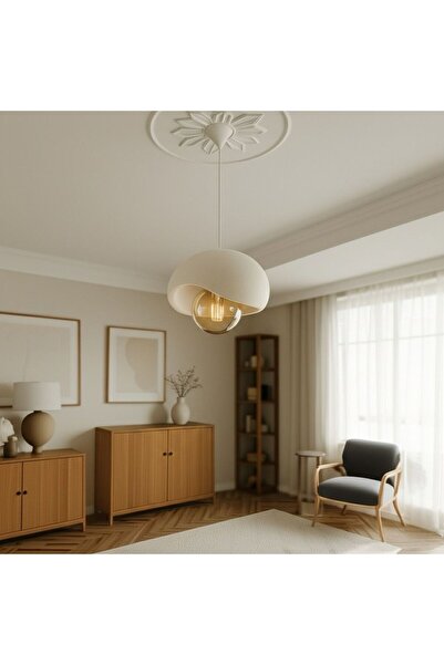 Anılfashion Minimalist Modern Tasarım Beton Görünümlü Bohem Tekli Sarkıt Avize (Rustik Ampul Hediyeli )