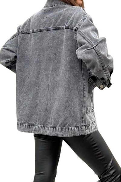 Pasaklı Giyim Jachetă de blugi oversize gri pentru femei Kt001