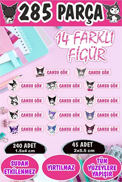 Kt Grup Okul Etiketi Kalem Defter Etiketi Sanrio Kuromi Temalı Özel Isimli Et...