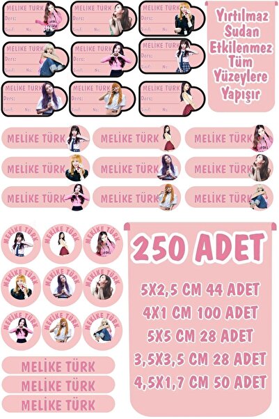 Kt Grup Okul Etiketi Kalem-defter Kişiye Özel Black Pink Karakterli  9 Figür ...