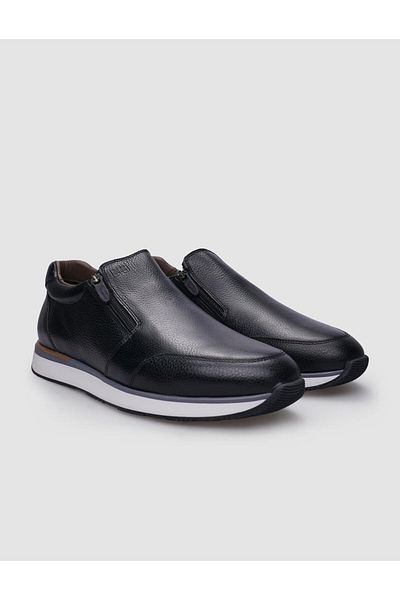 Cabani Black Genuine Leather Men's Sneakers - 100% Zippered