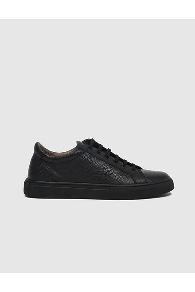 Cabani Genuine Leather Black Lace-Up Men's Sports Shoes