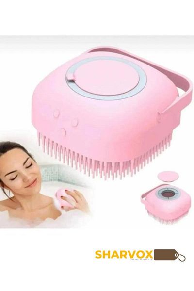 Sharvox Bath Loofah with Silicone Brush Shower Gel Reservoir Multi-Purpose Body Cleansing Scrub Exfoliating Bath Loofah