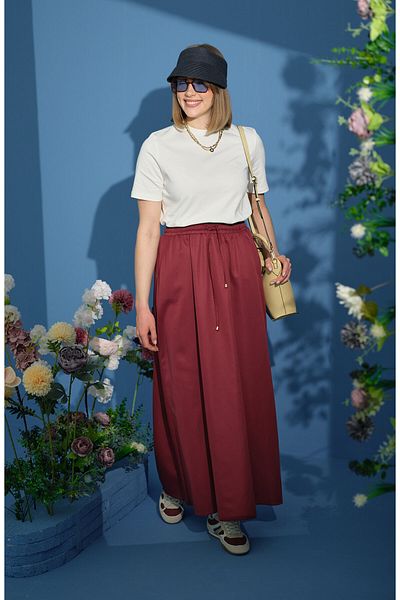 Fatma Atasoy Fusta Burgundy elastică cu șnur