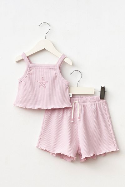Minipodyum Girl's Summer Crop-Shorts Two-Piece Set