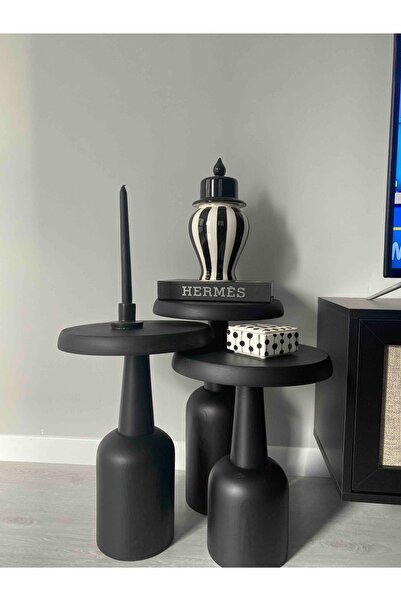 Kimahome Ürgüp Mantar Sehpa Siyah 3'lü Set (43 48 53 CM)