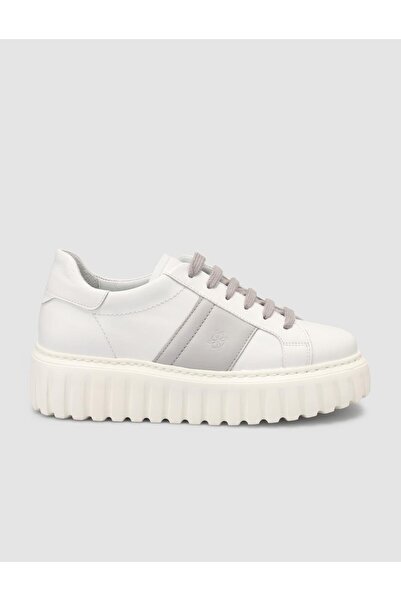 Mona Mae MonaMae 100% piele naturală albă - gri pantofi sport pentru femei