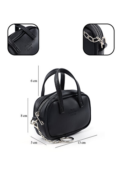 SHAKA Black Shk210 Faux Leather Single Compartment Zippered Handbag and Charm Bag Accessory