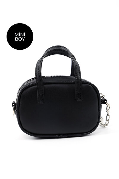 SHAKA Black Shk210 Faux Leather Single Compartment Zippered Handbag and Charm Bag Accessory