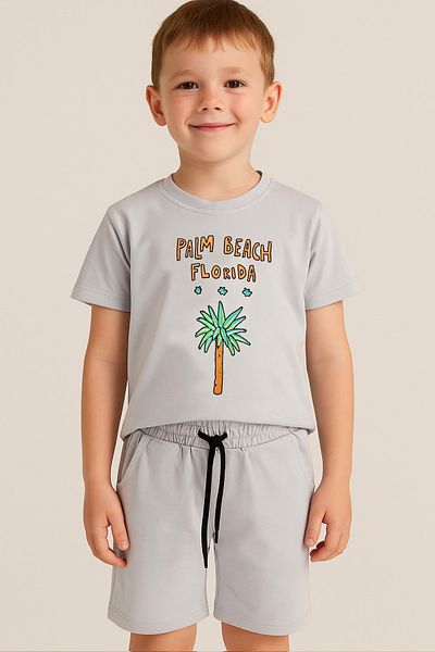 e-çocuk Boy's Palm Beach Printed Shorts Combed Cotton Suit
